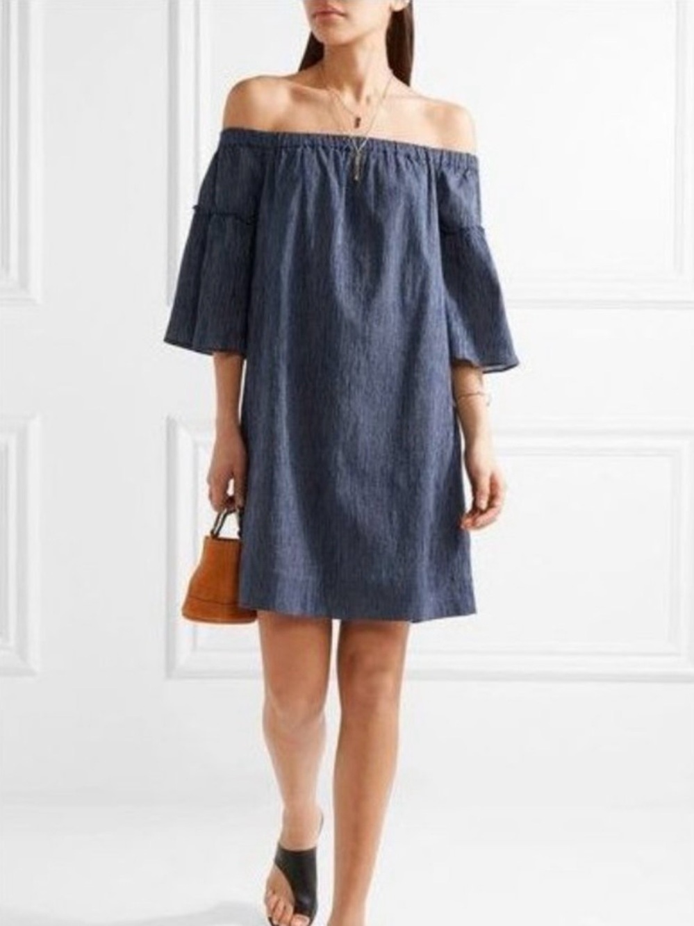 Madewell ‘Off-the-Shoulder Bohemian Bell-Sleeve Dress’ in “Navy Stripe” Size 4